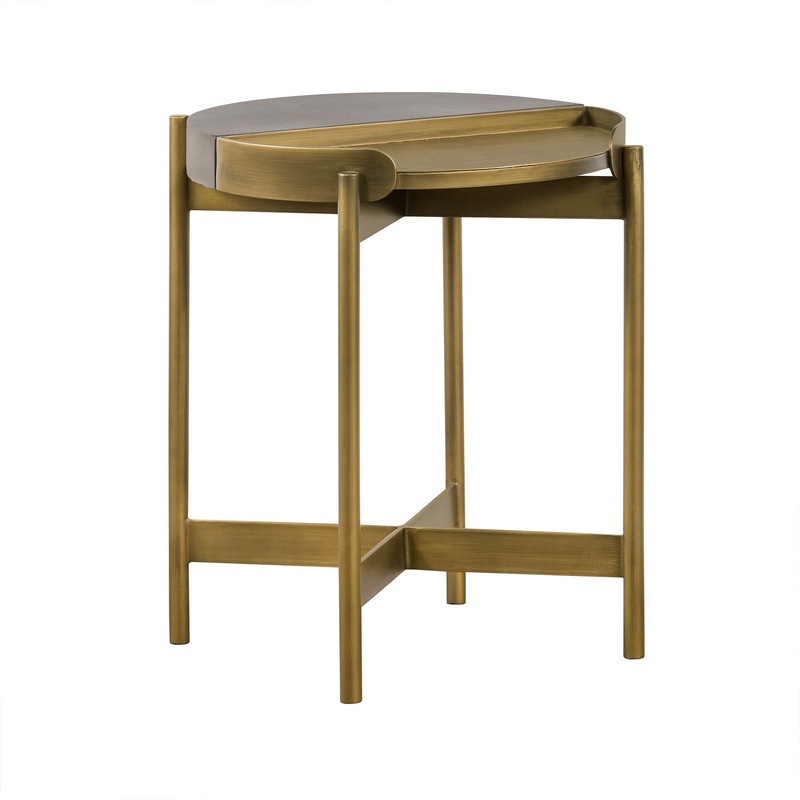 Dua – End Table With Antique Brass – Gray Concrete