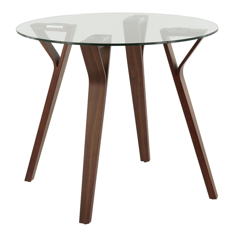 Folia – Round Dinette Table – Walnut Wood And Clear Glass