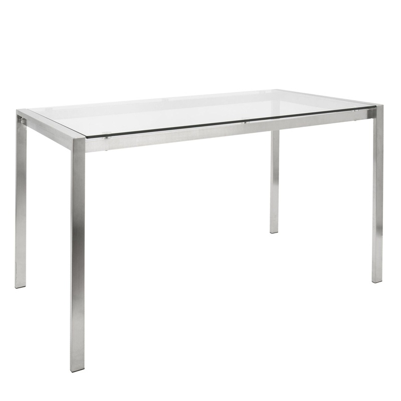Fuji – Dining Table – Stainless Steel With Clear Glass Top