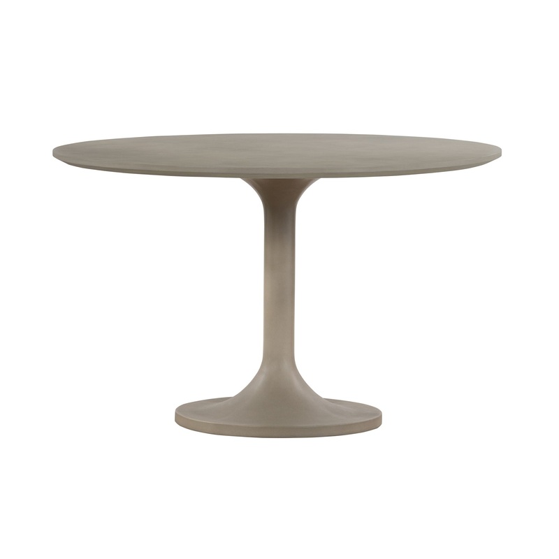 Pippa – Metal Tulip Round Dining Table – Medium Gray Concrete
