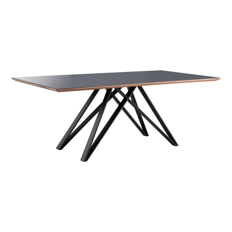 Urbino – Mid-Century Dining Table Glass Top – Matte Black / Dark Gray