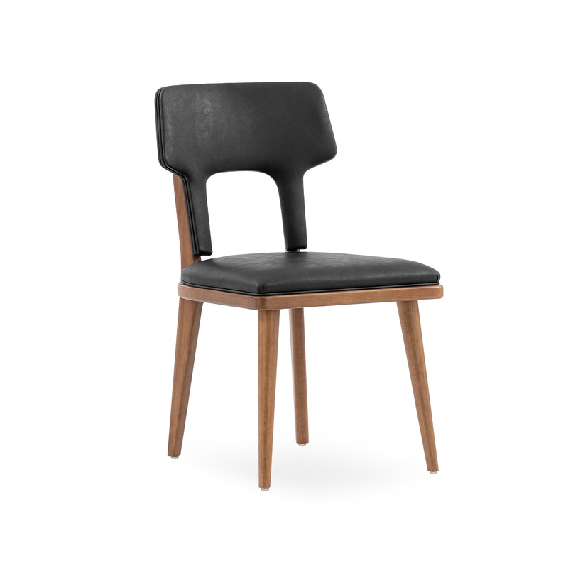 FORK Dining Chair in Almond Oak and Black Faux leather