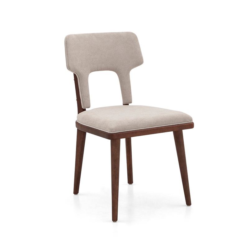 FORK Dining Chair in Walnut and Light Beige fabric