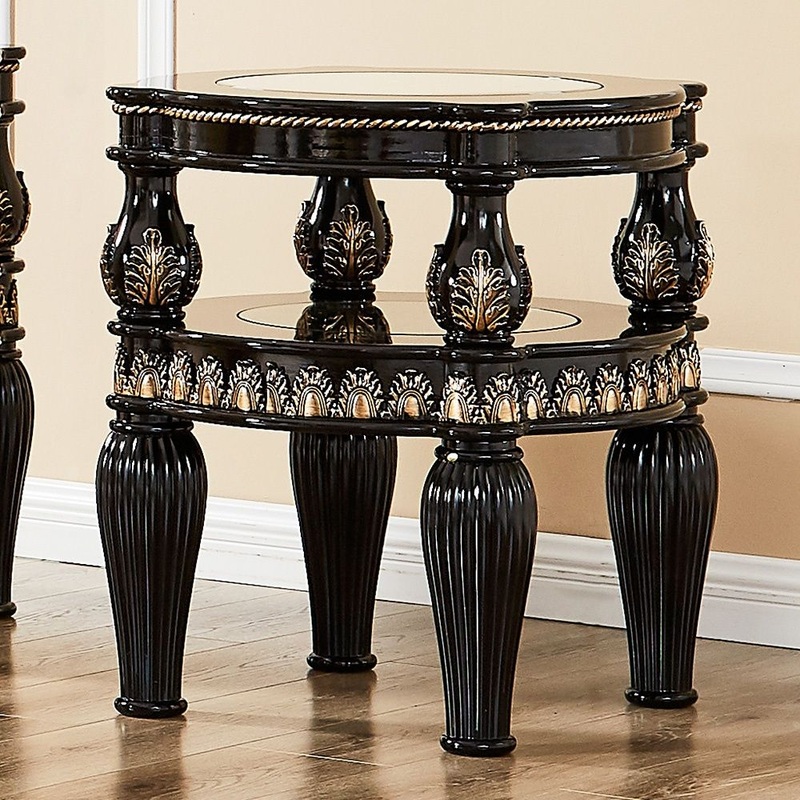 HD-1208 – End Table – Black Enamel With Gold Highlights