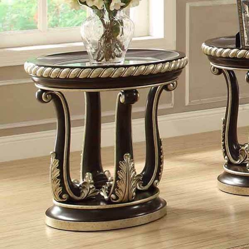 HD-213 – End Table – Dark Brown With Gold Highlight