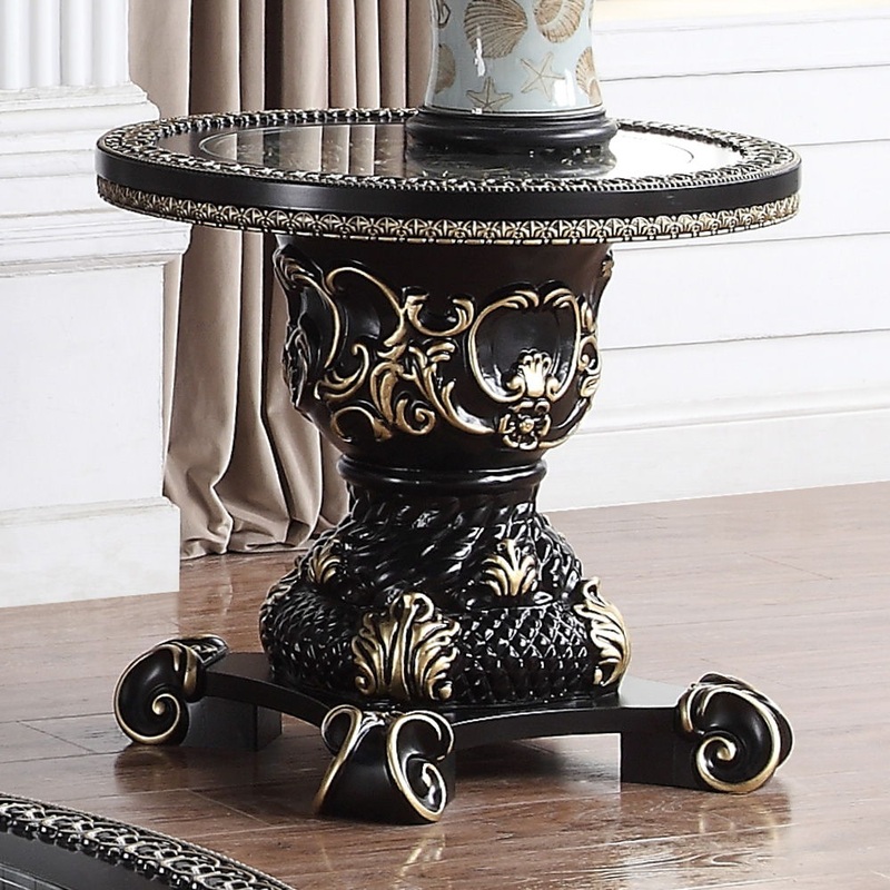 HD-328B – End Table – Black Enamel With Gold Highlights
