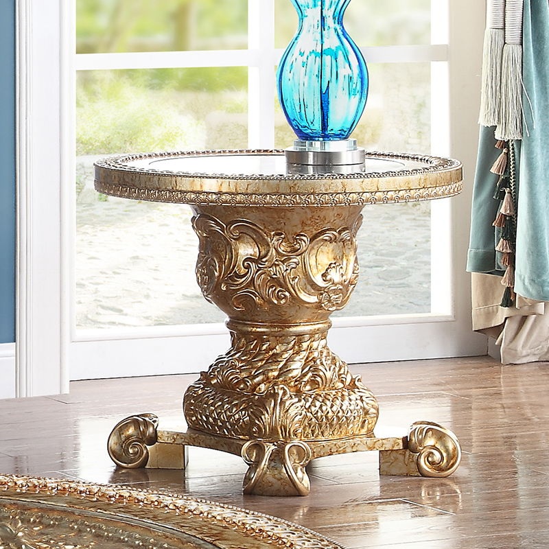 HD-328G – End Table – Metallic Gold With Rust Marbeling