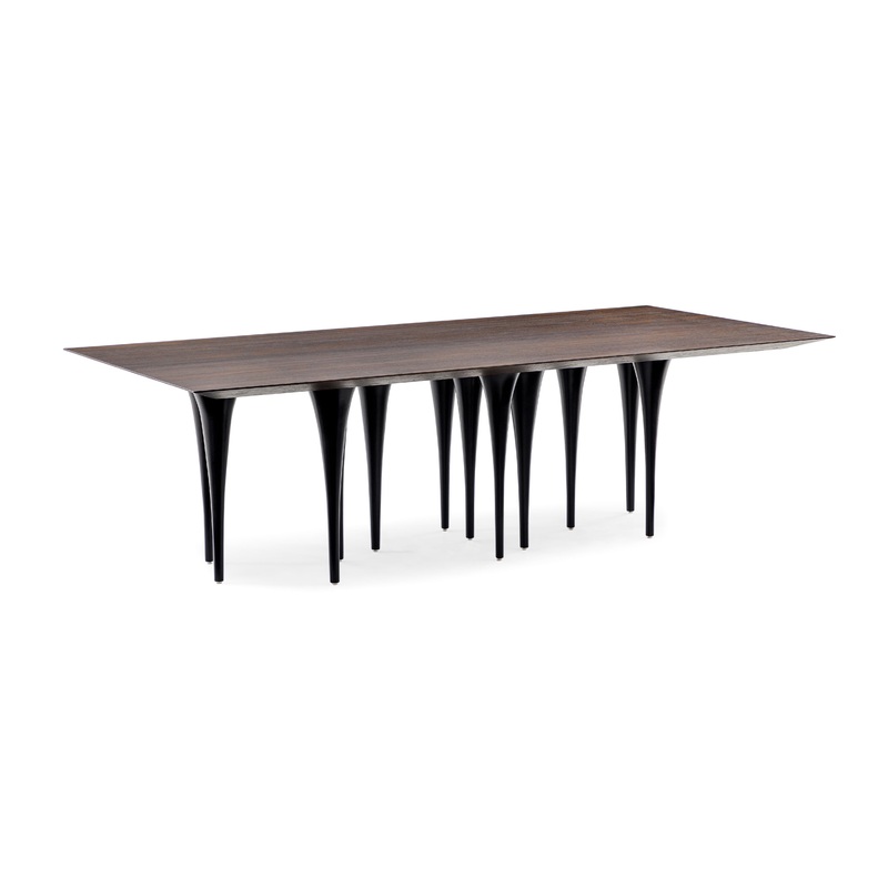 PIN Dining Table in Black base and Dark Oak top 98″
