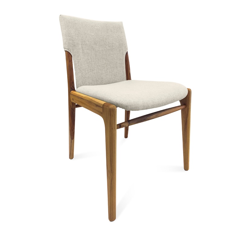 TRESS Dining Chair in Teak and Beige fabric