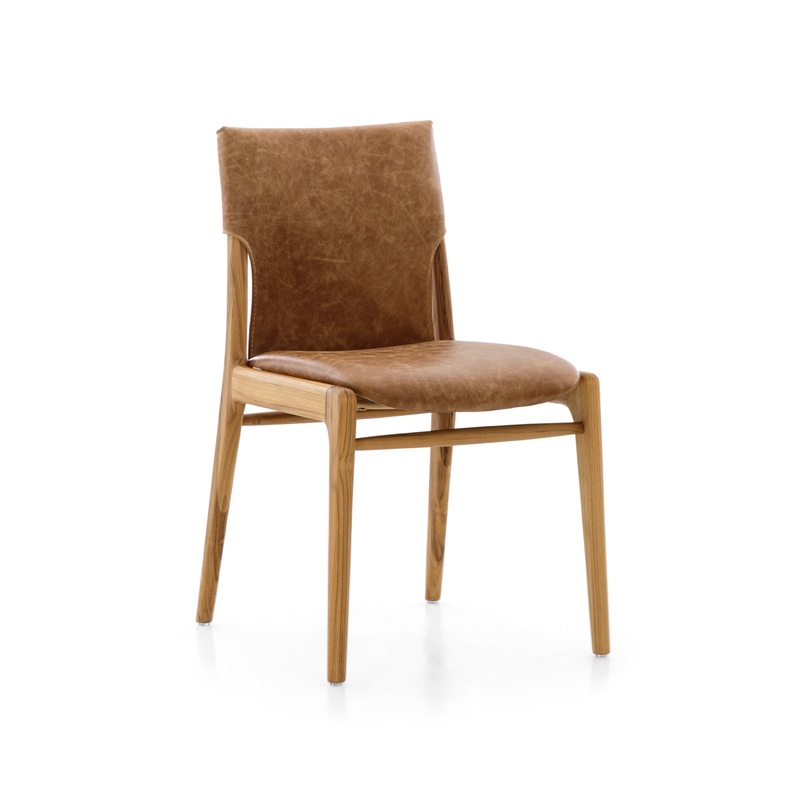 TRESS Dining Chair in Teak and Caramel leather