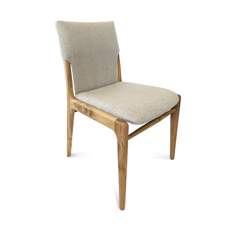 TRESS Dining Chair in Teak and Oatmeal fabric