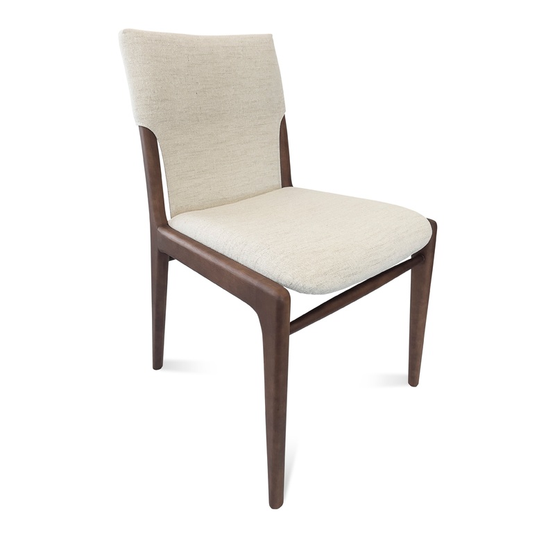 TRESS Dining Chair in Walnut and Ivory fabric