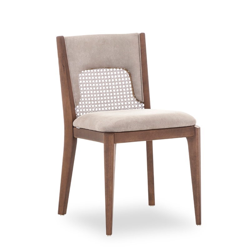 ZANI Dining Chair in Walnut and Brown fabric