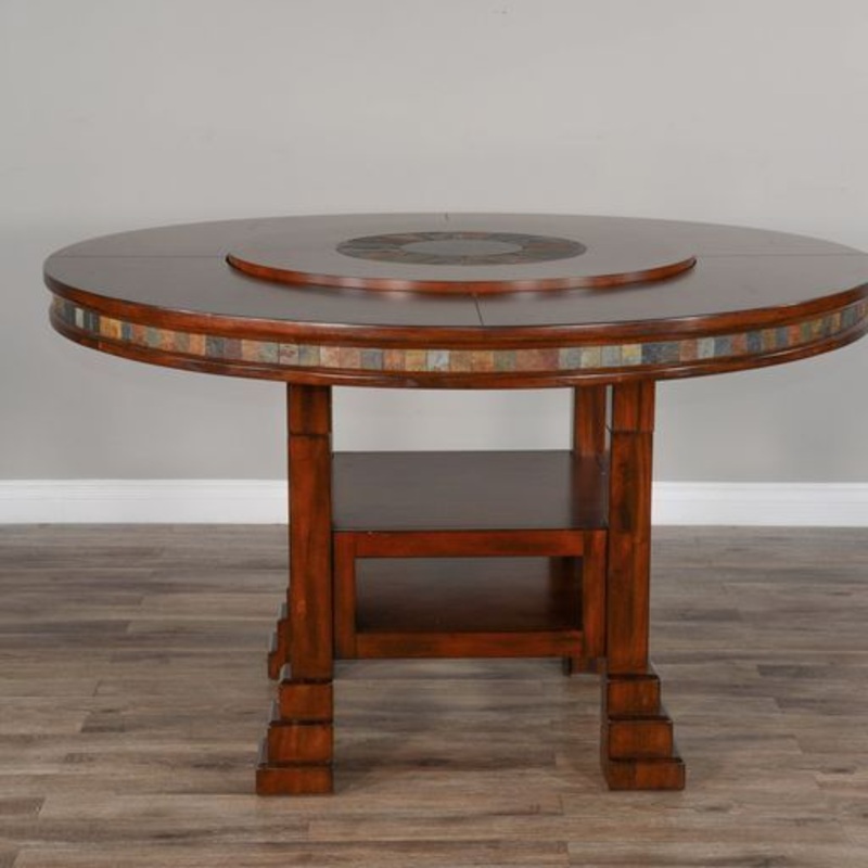 Santa Fe – 60″ Round Table With Lazy Susan – Dark Brown