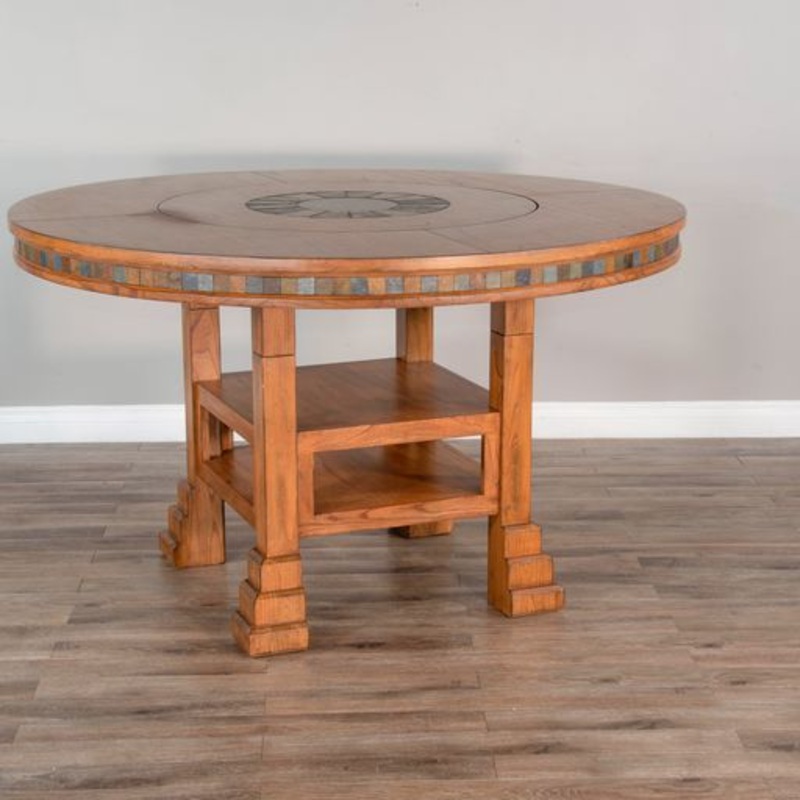 Sedona – 60″ Round Table With Lazy Susan – Light Brown