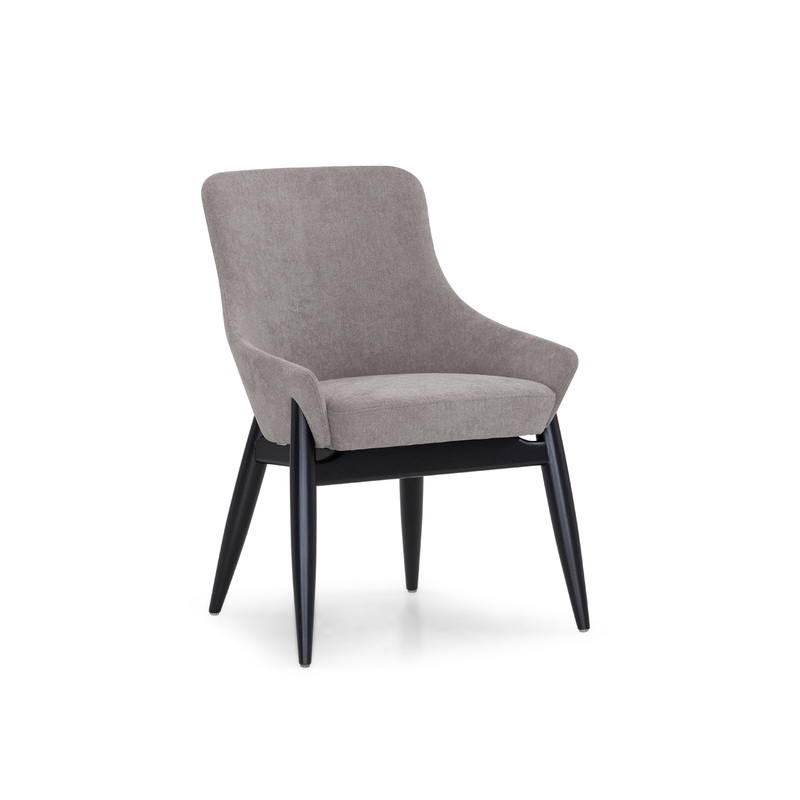 SHELL Upholstered Dining Chair in Black finish and Gray fabric
