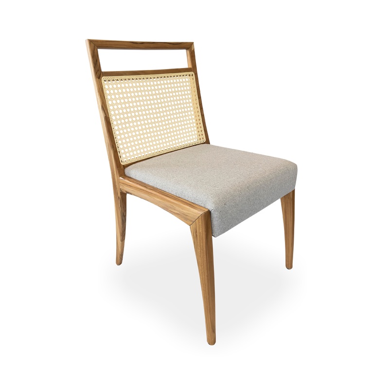 SOTTO Dining Chair in Teak, Natural Cane and Light Gray fabric