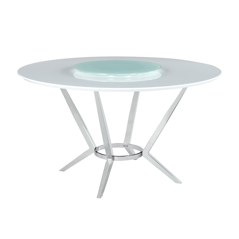 Coaster Furniture Abby 110321 Round 54-inch Lazy Susan Dining Table – White High Gloss