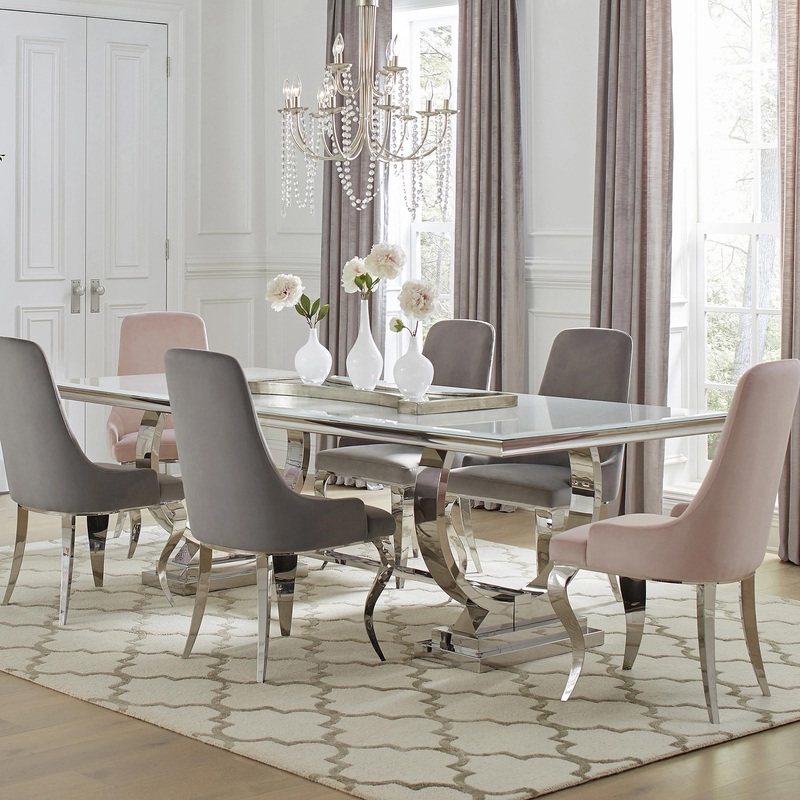 Coaster Furniture Antoine 108811 Rectangular 95-inch Glass Top Dining Table – White