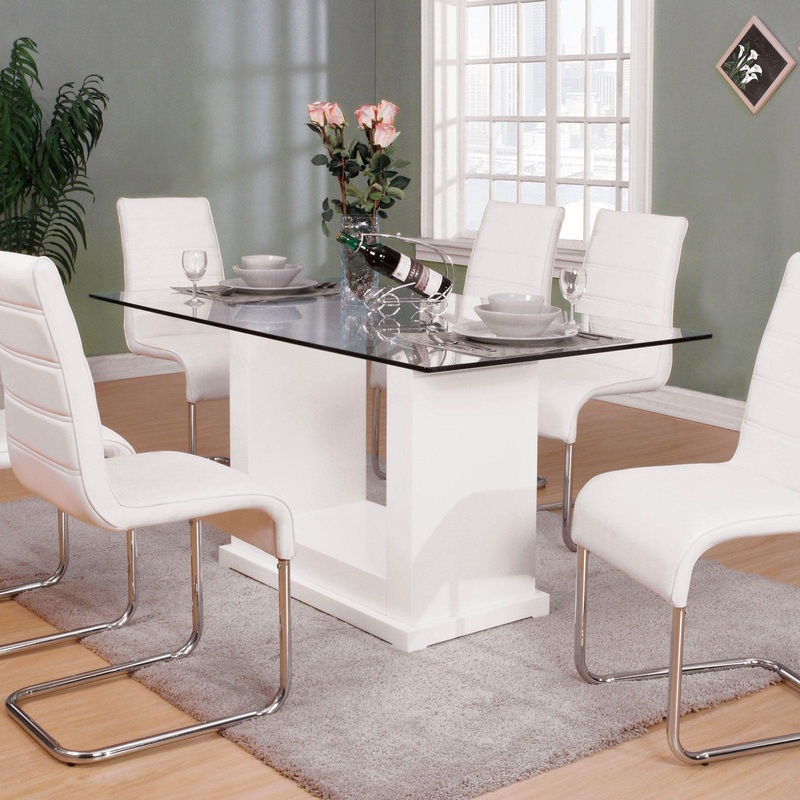 Furniture of America Eva Dining Table with Glass Top and Pedestal Base CM3917T-TABLE
