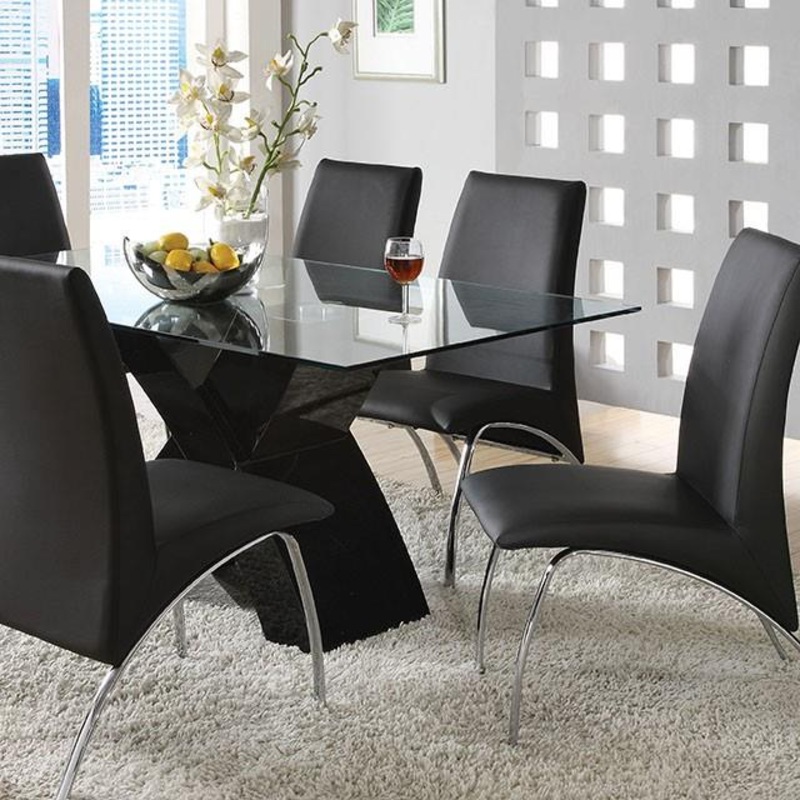 Furniture of America Wailoa Dining Table with Glass Top and Pedestal Base CM8370BK-T-TABLE