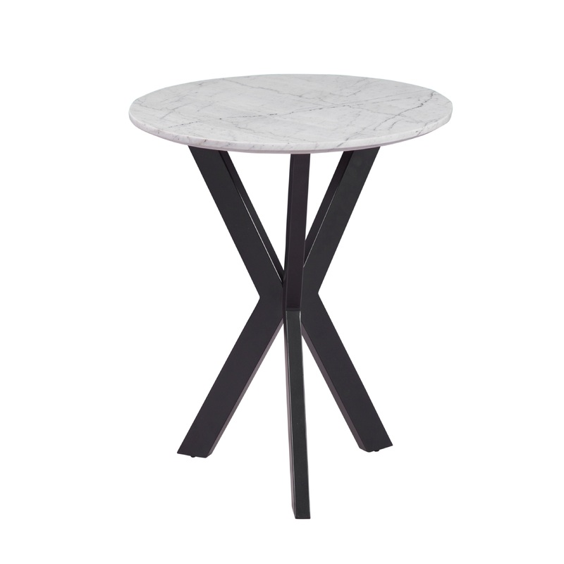 Barton – Round End Table – Black Iron / White Marble