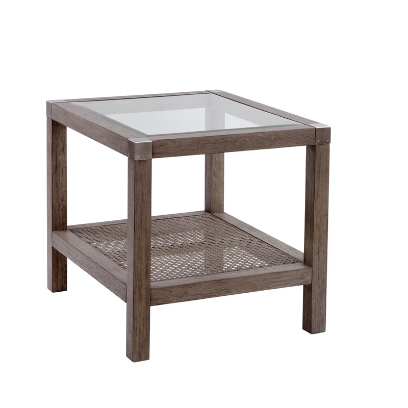 Calum – End Table – Driftwood Gray/Cane/ Brushed Nickel
