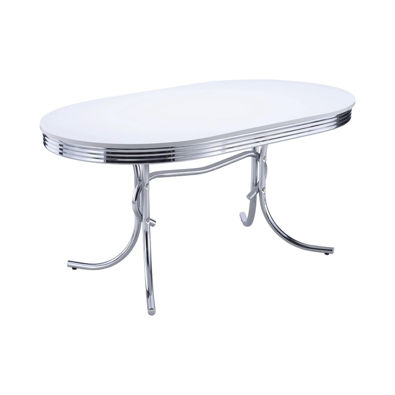 Coaster Furniture Retro 2065 Oval 60-inch Wood Top Dining Table – White and Chrome