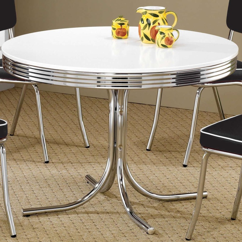 Coaster Furniture Retro 2388 Round 42-inch Wood Top Dining Table – White and Chrome