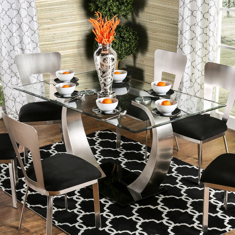 Furniture of America Nova Dining Table with Glass Top and Pedestal Base CM3728T-TABLE