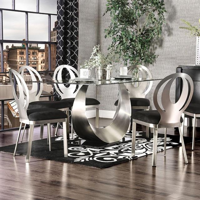 Furniture of America Orla Dining Table with Glass Top and Pedestal Base CM3726T-TABLE