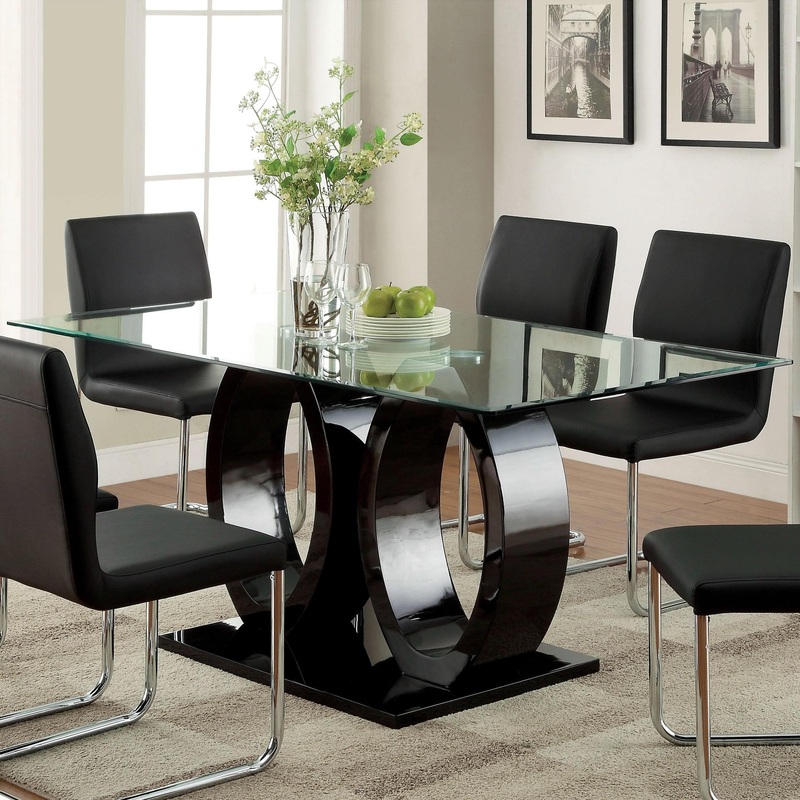 Furniture of America Square Lodia Dining Table with Glass Top and Pedestal Base CM3825BK-T-TABLE