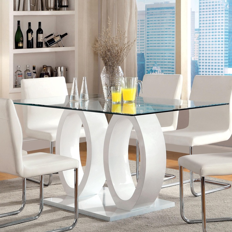 Furniture of America Square Lodia Dining Table with Glass Top and Pedestal Base CM3825WH-T-TABLE
