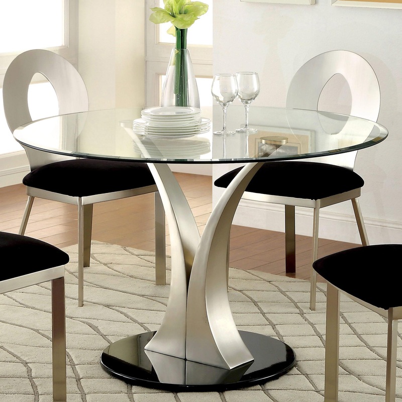 Furniture of America Valo Dining Table with Glass Top and Pedestal Base CM3727T-TABLE
