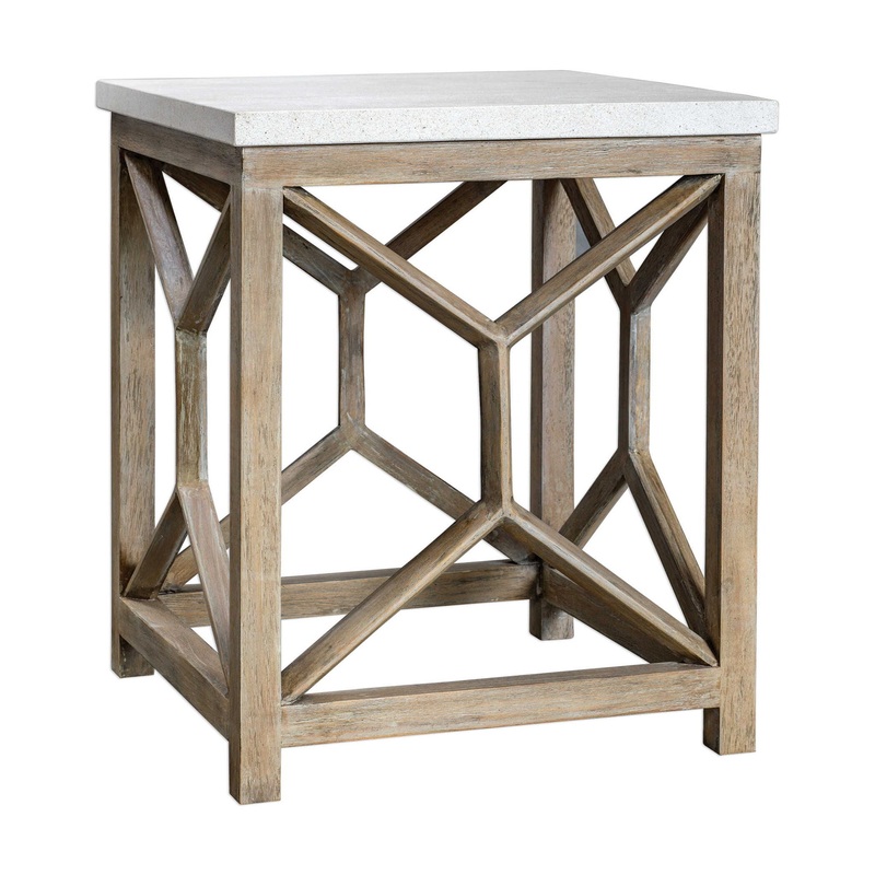 Catali – Stone End Table – White & Light Brown