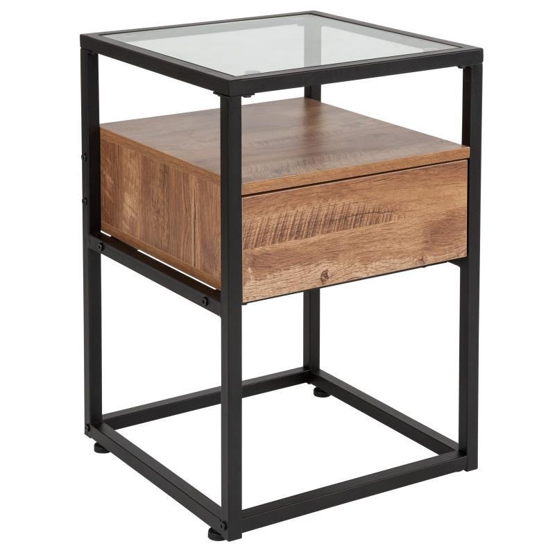 Flash Furniture – Glass End Table With Wooden Drawer – Light Brown