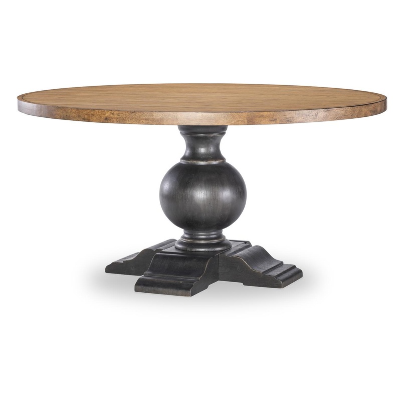 Vintage Market – Round Dining Table Complete – Barnwood Oak And Kettle Black