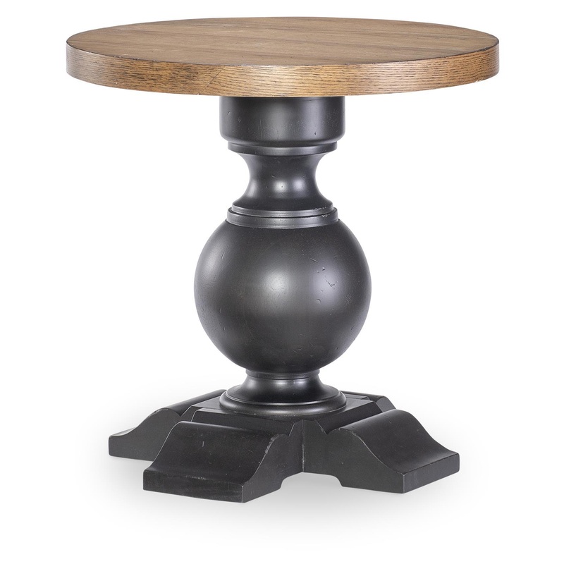 Vintage Market – Urn Base End Table – Barnwood Oak And Kettle Black
