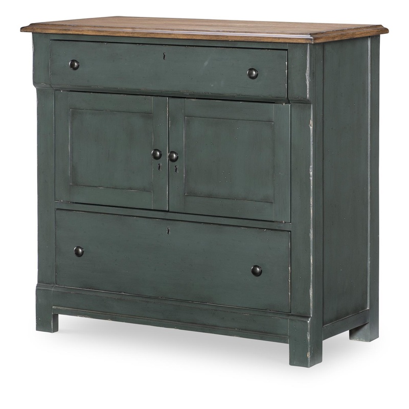 Vintage Market – Washstand Accent Chest 2 Drawers – Barnwood Oak And Mallard Green