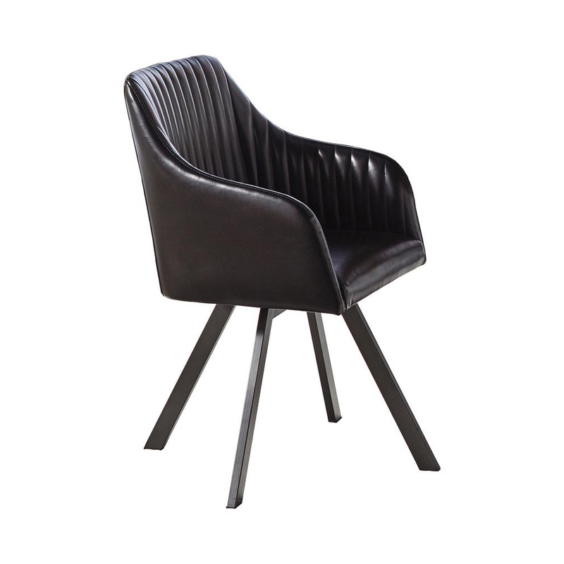 Arika Tufted Sloped Arm Swivel Dining Chair Black and Gunmetal
