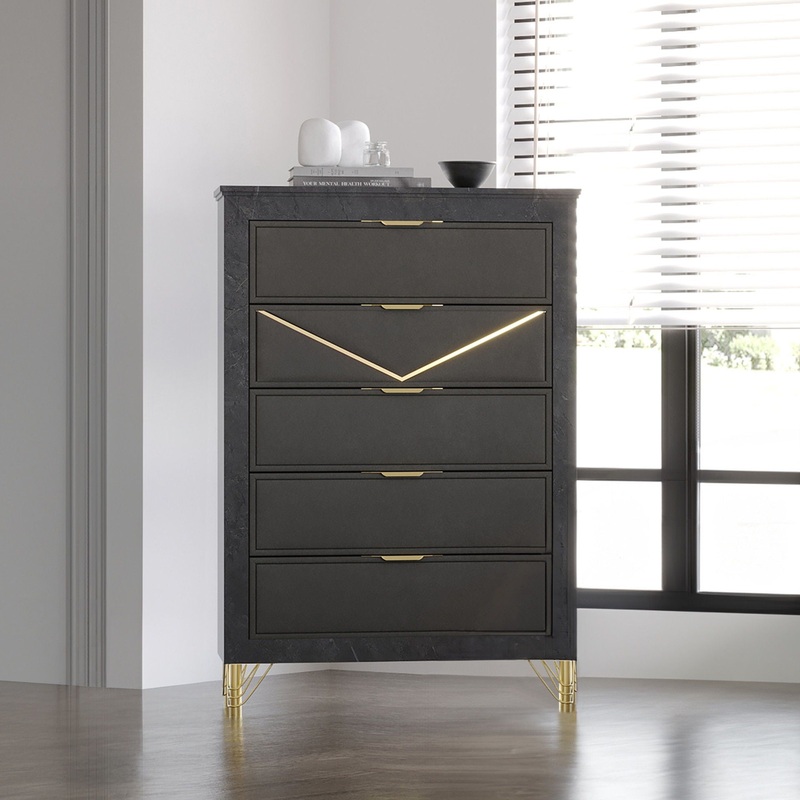 Symmetry – 5 Drawer Chest – Charcoal