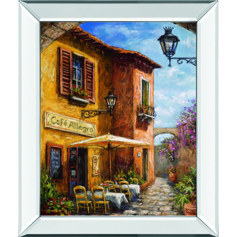 Courtyard Cafe By Surridge, M – Mirror Framed Print Wall Art – Light Brown