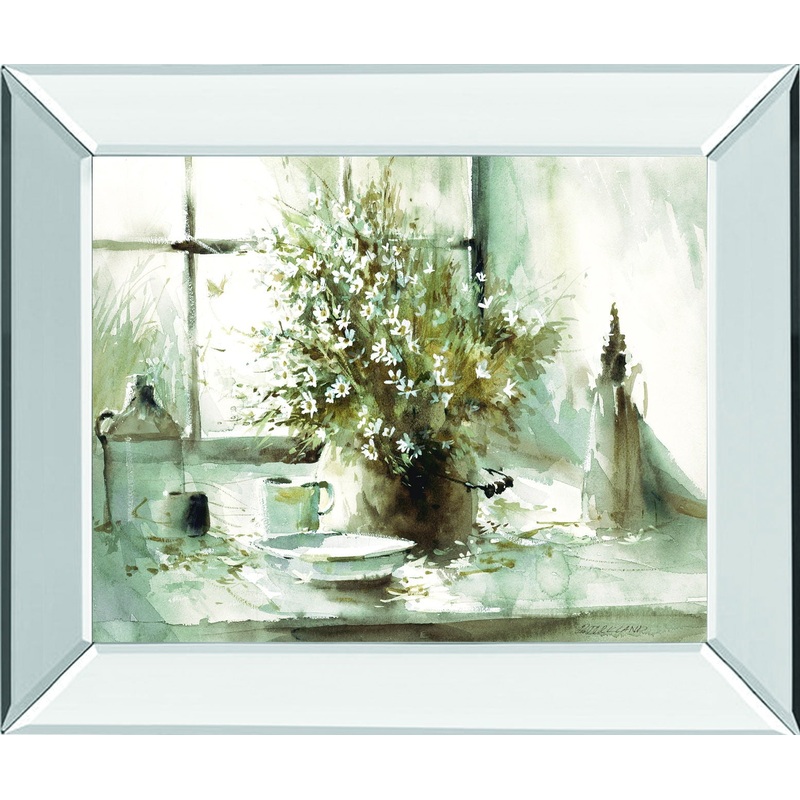 Daisy Still Life By George Bjorkland – Mirror Framed Print Wall Art – Gray