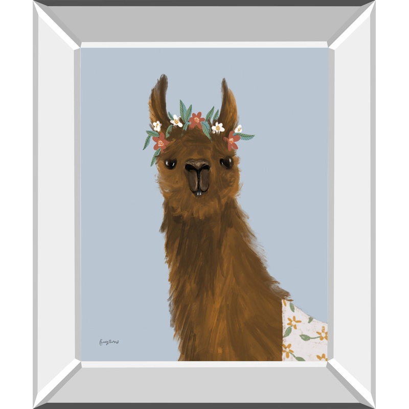 Delightful Alpacas II By Becky Thorns – Mirror Framed Print Wall Art – Light Brown