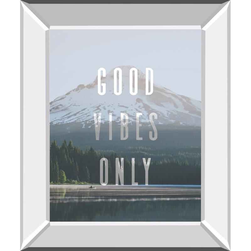 Good Vibes Only Quote Mount Hood By Nature Magick – Mirror Framed Print Wall Art – Light Blue