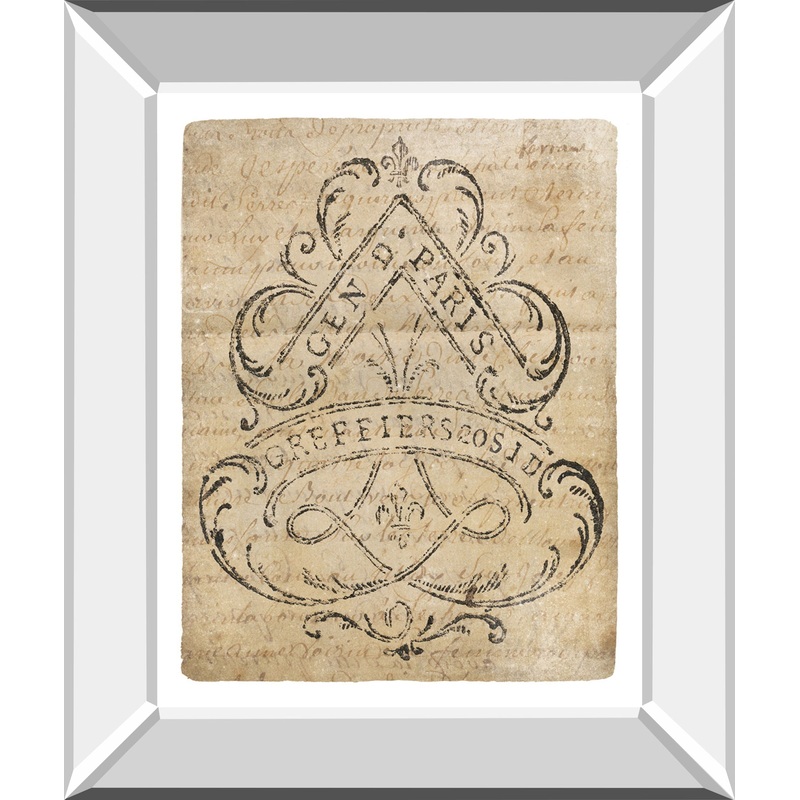 Letter Crest I Vintage V2 By Wild Apple Portfolio – Mirror Framed Print Wall Art – Beige