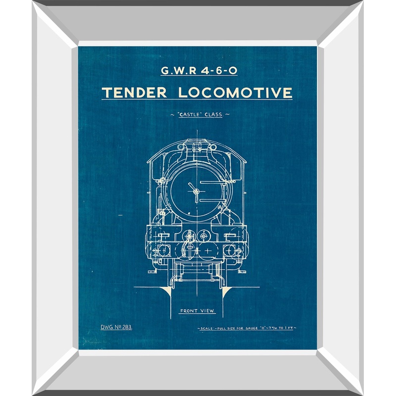 Locomotive Blueprint II By Wild Apple Portfolio – Mirror Framed Print Wall Art – Blue
