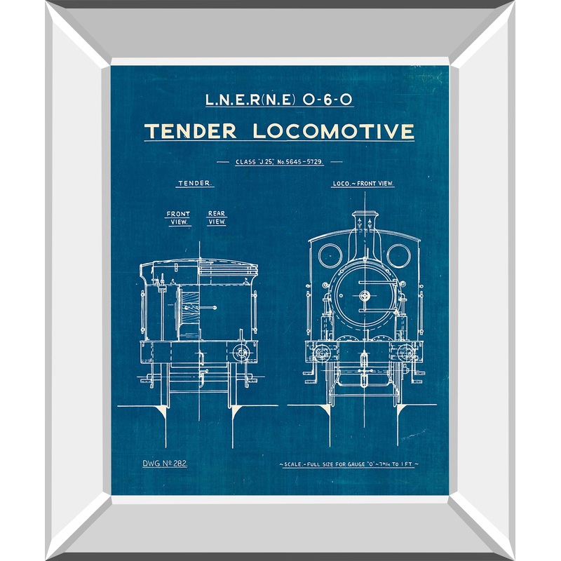 Locomotive Blueprint III By Wild Apple Portfolio – Mirror Framed Print Wall Art – Blue