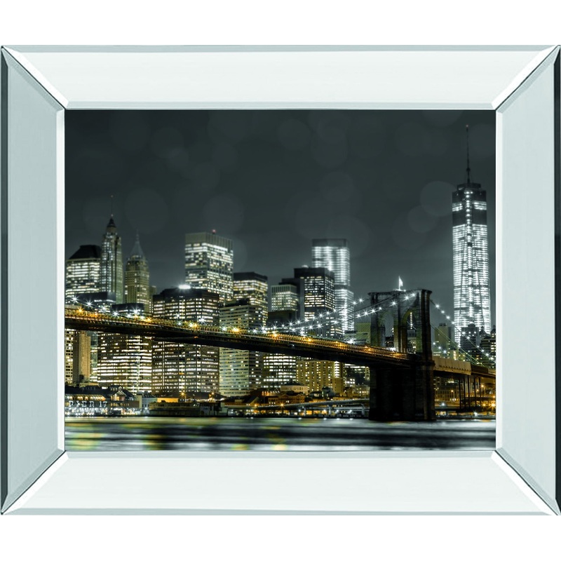 Newyork Lights By Frank, A. – Mirror Framed Print Wall Art – Dark Gray