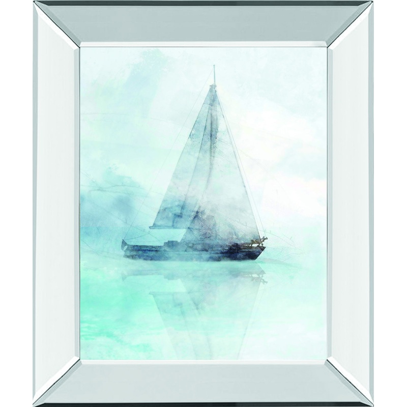 Sailing Boat I By Ken Roko – Mirror Framed Print Wall Art – Light Blue